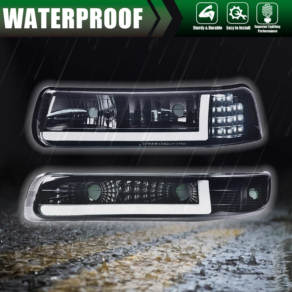 Faro LED DRL + lámpara de señal de parachoques para 99-02 Chevy Silverado 1500 2500 HD 3500 Foto 2 de 4