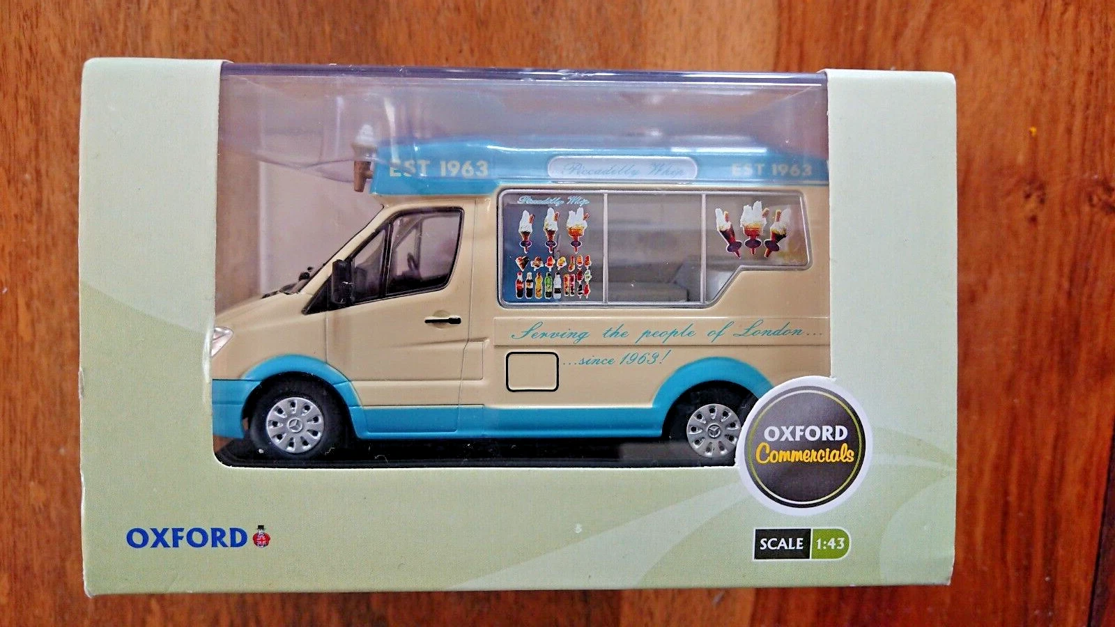 VANS Oxford Diecast WM007 Mercedes Whitby Mondial furgone gelato scala 1:43 NUOVO