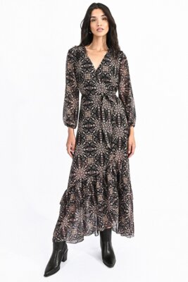 Molly Bracken Printed Wrap black with pink/brown/beige/blue print