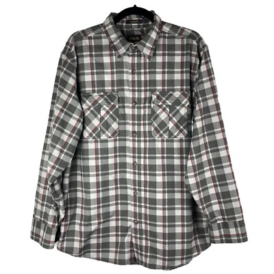 Men Medium Long Sleeve Shirt Plaid Button Up Gray Cabela's Classic Fit