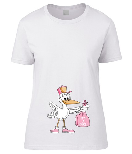 T-SHIRT DONNA PREMAMAN CICOGNA ROSA MAGLIETTA PERSONALIZZATA FEMMINA IT'S A GIRL - Picture 3 of 6
