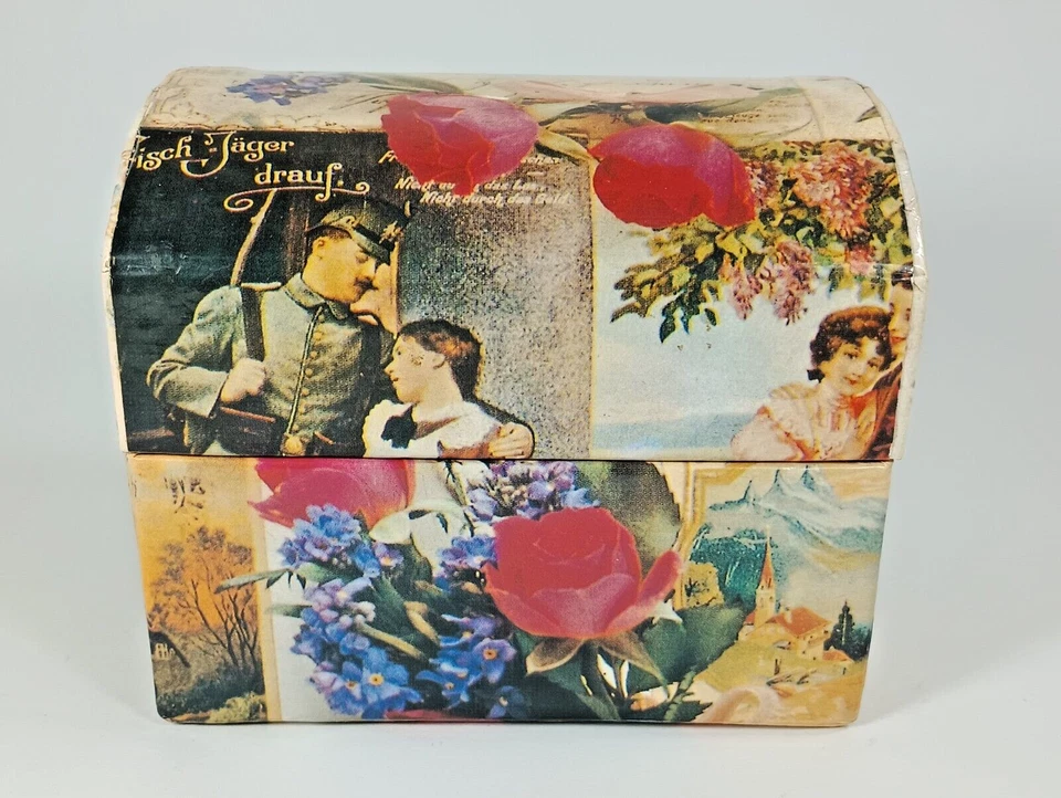 Cardboard Trinket Box, Old World Postcard Design with Lift Out Tray 4.75" x 4". - Image 3 of 4
