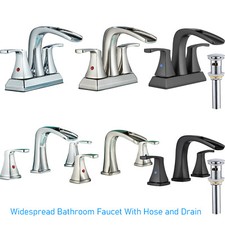 Vanity Sink Faucet 3 Hole Basin Mixer Tap Dual Handle Waterfall W/Pop Up Drain