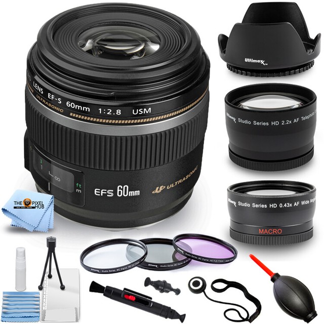 Canon EFS 60mm f/2.8 Macro USM Lens + Telephoto & Wide Angle Lens