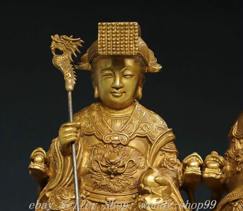 11" Old Chinese Copper Gilt Jade Emperor xiwangmu Queen Mother God Immortal Pair - 第 5/9 張圖片