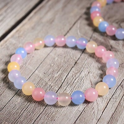 Natural Crystal Morganite 8mm Round Beads Healing Reiki Chakra Women Bracelet