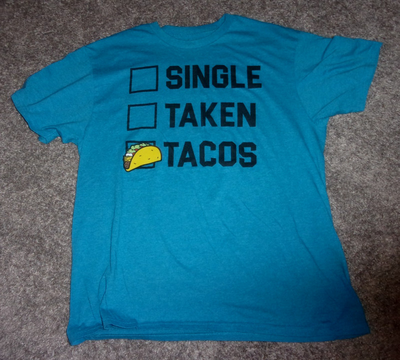 Men's Turquoise SINGLE TAKEN TACOS Graphic Print Tee by Mad Engine sz L