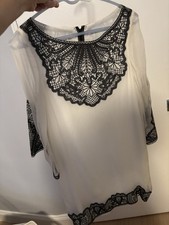 ALICE & OLIVIA Cream Black Silk Embroidered Trim Size SMALL (S) Dress