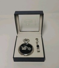 Silver tone and black Motorcycle pocket watch New