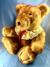 Vintage Jointed 20” Brown Real Fur MINK TEDDY BEAR w/ Suede Paws #866