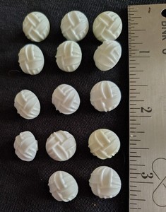 14 Vintage White Basketweave Shank Buttons 3/8"  Mid Century Plastic Sewing