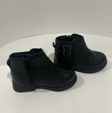 OshKosh B gosh Toddler Girls Black Ankle Boots Size 6 Glitter Buckle Zip