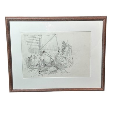 Ray Ellis Signed Original Pencil Graphite Sketch Coastal/Farm  Study Framed Art