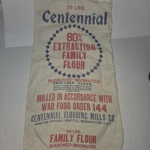 Vtg Flour Sack 1946 Centennial Historical War Food Order 144 25 Lbs Post WW2 