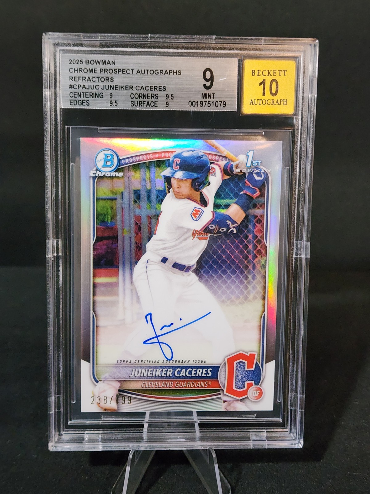 2025 Bowman Chrome Juneiker Caceres Auto Refractor /499 #CPA-JUC PSA 10