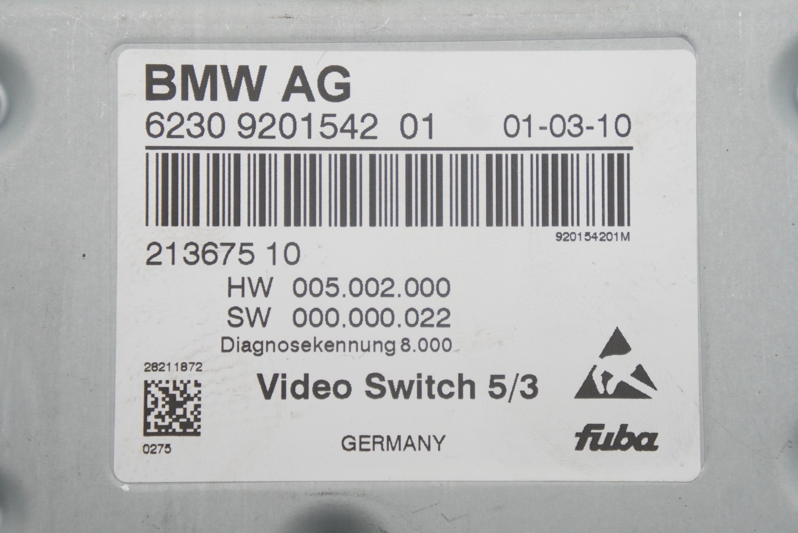Multimedia Video Switch Control Module 62309201542 Rolls Royce Ghost Series I