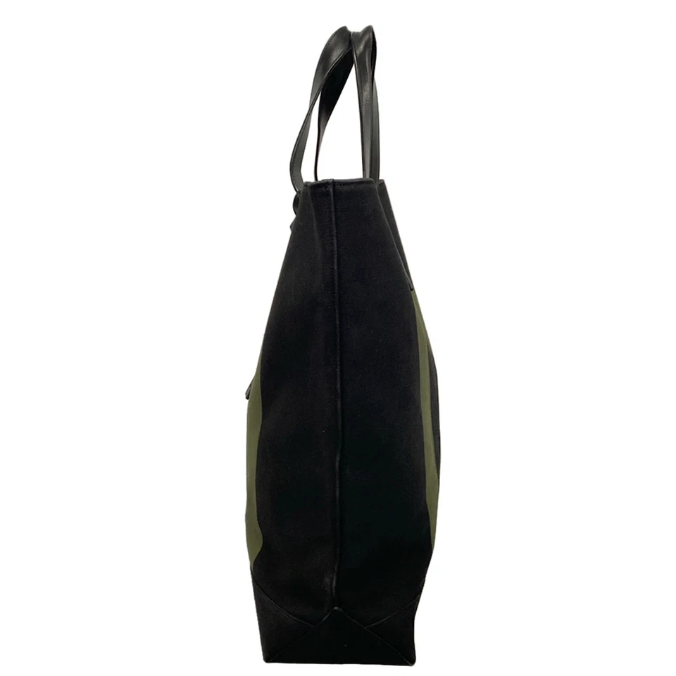 Autêntica bolsa tote SAINT LAURENT PARIS 415718 preta cáqui branca lona couro - Imagem 4 de 4