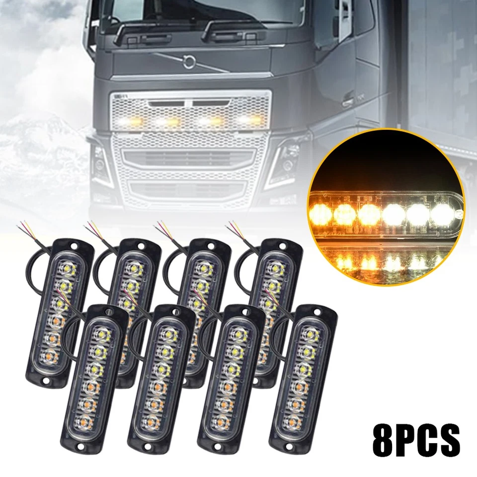 16X Amber/White 6LED Truck Emergency Beacon Warning Hazard Flash Strobe Light - Image 2 of 4