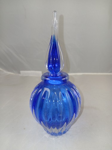 Hand Made Blown Glass Perfume Bottle -- Dark Blue And Clear Glass - Picture 2 of 8
