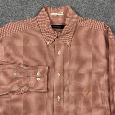 Nautica 80s Two Ply Cotton Button Down Shirt Mens L Orange Plaid Check
