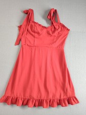 Forever 21 Dress Women Medium Coral Ruffle Hem Tie Strap Sundress Smocked