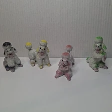 Vintage Colorful Poodle Figurine Set Of 4 Made In Japan 