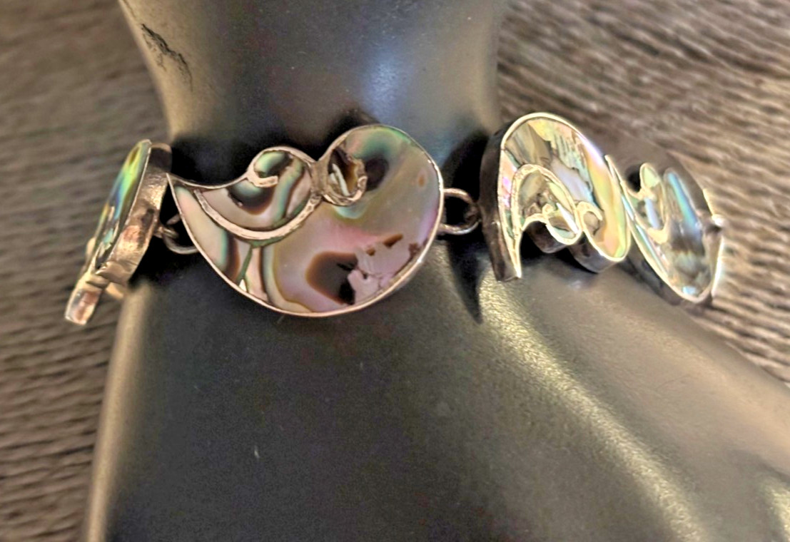 UNIQUE 925 Sterling Silver Abalone Shell Bracelet… - image 5