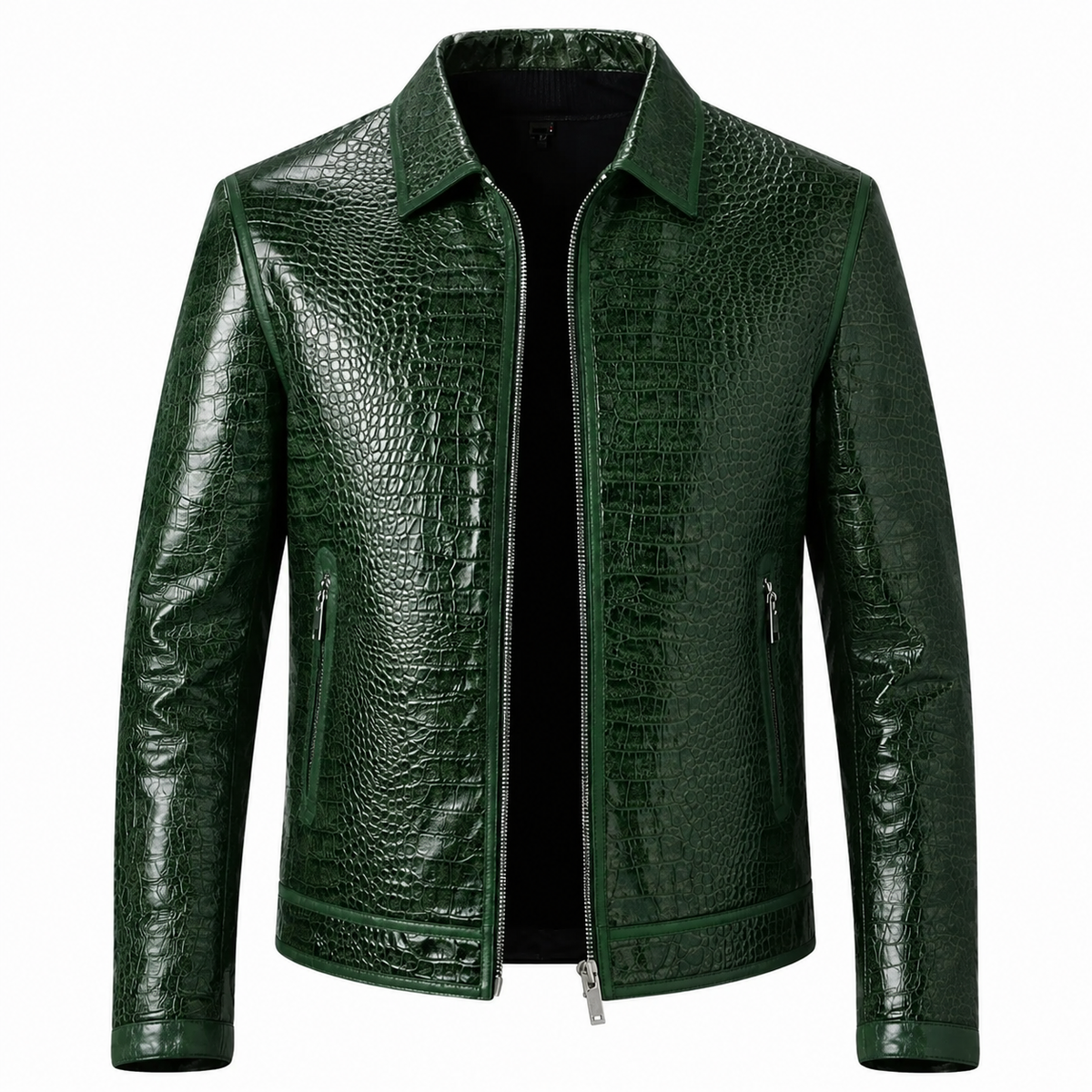 Men's Leather Jacket Dark Green Crocodile Embossed Leather Coat | eBay