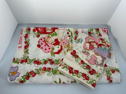 VTG `80`s Strawberry Shortcake & Friends Twin Top Sheet Pillowcase JC Penny