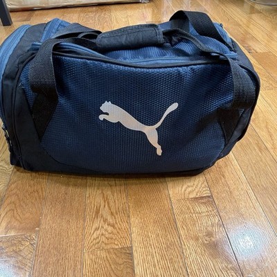 PUMA Duffel Gym Bag Black Blue Sports Travel Overnight Shoulder Zip Unisex