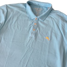 Tommy Bahama Islandzone Supima Men's Large Aqua Blue Tropical Short Sleeve Polo