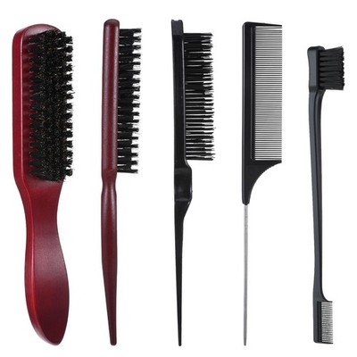 5 PCS Slick Back Hair Brush Set with Bristle Brush Edge Brush Teasing Comb