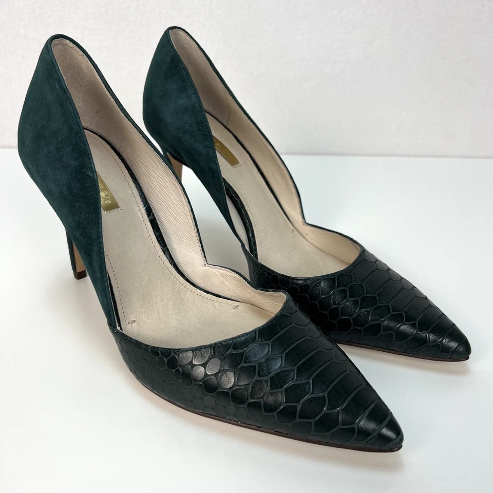 Louise et Cie Dark Green Pump Stiletto Heel Suede Crocodile D'Orsay Hermosah 10M - Image 2 of 4
