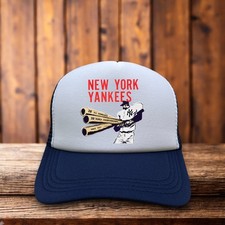 New York Yankees Mens Trucker Hat Navy Snapback World Champions Vintage Logo Cap