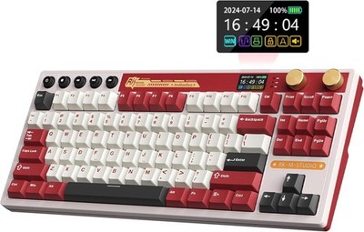 RK ROYAL KLUDGE M87 Mechanische Retro Tastatur Kabellos, LCD Display & Dual Regler