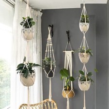 Hand Made Macrame Plant Hanger Planter Pot Holder Hanging Jute Rope 90cm Vintage