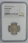 1937-D 3 Legs Buffalo Nickel NGC AU Details Cleaned