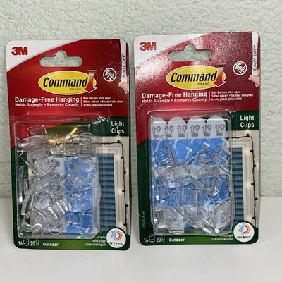 Command Outdoor Dekoration Licht Clips 2 Packungen mit 16 Mini Haken & 20 Streifen NEU