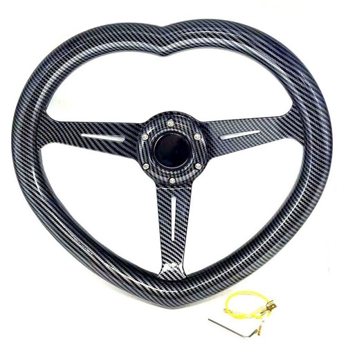 Black Carbon Fiber Style Heart Shaped Steering Wheel Universal ABS Steer Wheel - Picture 2 of 9