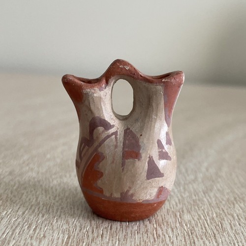 Miniature Wedding Vase Pottery Signed Toya Jemez 1.5” Mini Tiny Small