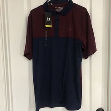 Image of Under Armour Mens Performance 3.0 Color Block Polo Shirt Large Maroon Navy NWT