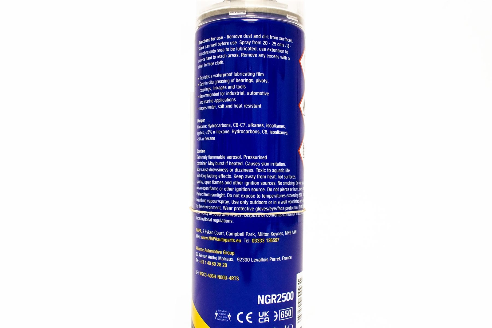 2x NAPA Clear Spray Grease 500ml Water Resistant Aerosol Lubricant PTFE