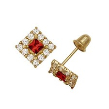 14k Yellow or White Gold CZ Birthstone Stud Screw Back Earrings