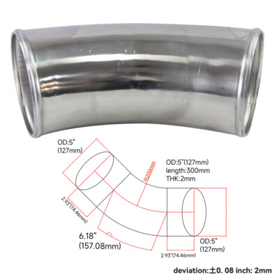 45 Degree 127mm 5.0'' inch Aluminum Intercooler Intake Pipe Piping Tube Hose SL