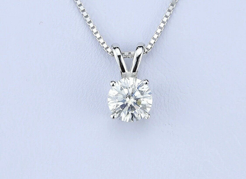 2 Ct Round Cut VVS1/D Moissanite Solitaire Pendant 14k White Gold 18" Necklace - Picture 4 of 8