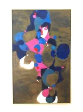 Huge Original Mid Century Modern Atomic Framed Painting Pollock Style Vintage