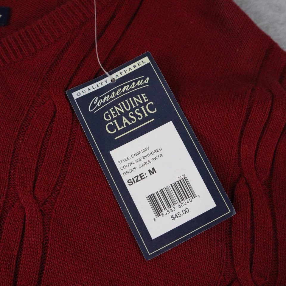 Consensus Sweater Mens Medium Pullover Cable Knit V-Neck Red Long Sleeve NWT - Image 2 of 4