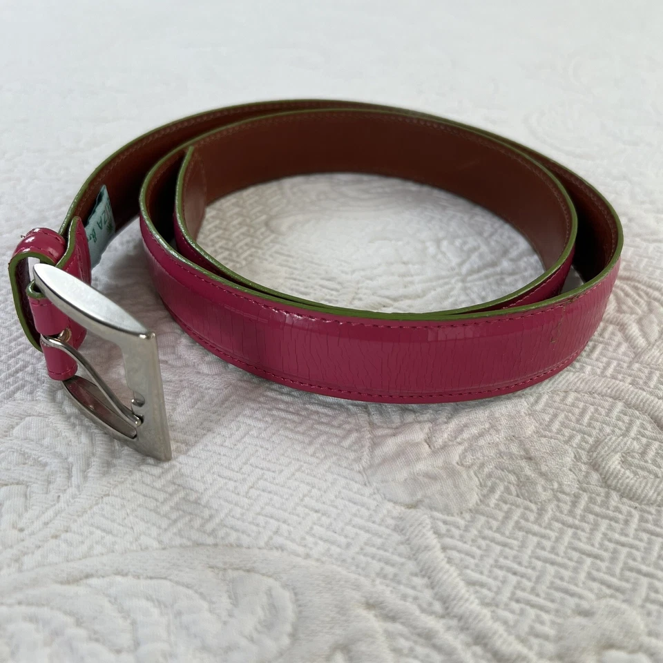 Cinturón Eliza B Mujer Mediano Charol Rosa Caliente Hecho a Mano Essex CT Verde Palma Foto 2 de 4