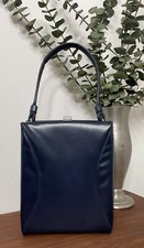 1950s Deep Navy Blue Tall Vinyl Handbag, Vintage Blue Purse, Mid Century Handbag