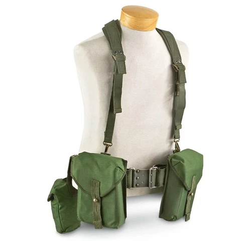 New Vintage Swedish army load carrying set belt pouches straps military webbing